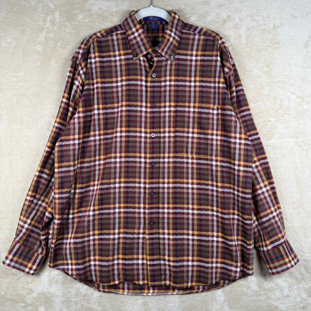 Alan Flusser Mens‎ Large Plaid Button Down Shirt Multi-Color Cotton Long Sleeve